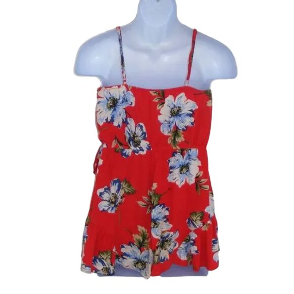 XHILARATION Romper, M, Spag Straps, Faux Wrap, Red Floral, Pockets - Picture 6 of 10